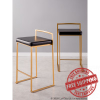 Lumisource B26-FUJI AU+BK2 Fuji Contemporary-Glam Counter Stool in Gold with Black Faux Leather - Set of 2